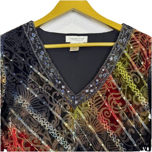 Coldwater Velvet Burnout Blouse Size M Sequin Floral Fairy Whimsigoth Grunge Y2K - Picture 2 of 9